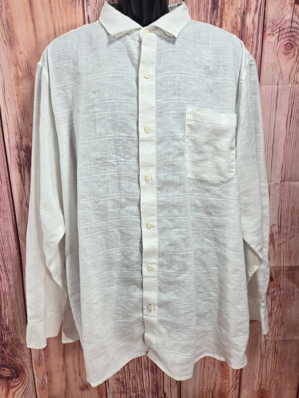 Tommy Bahama Mens White Linen-Blend Long Sleeve Shirt 2XLT
